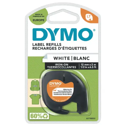 Ruban textile blanc pour titreuse DYMOLetratag 12mm impression noire 