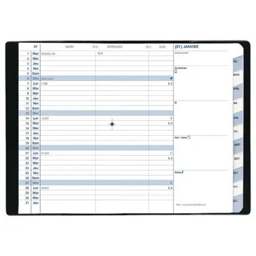 Agenda mensuel Plain - 10x15 cm - Noir - Janvier à décembre - QUO VADIS