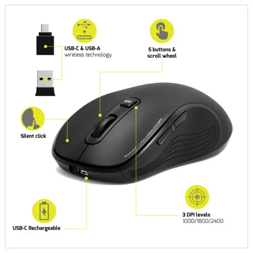 Souris ESSENTIEL sans fil Bluetooth rechargeable USB-C