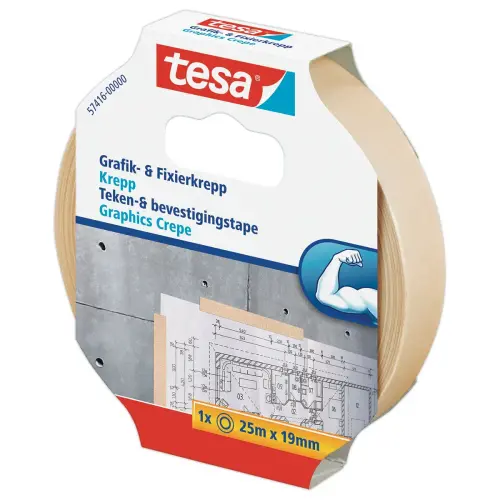 Rouleau d'adhésif de fixation crêpé sans solvant - 25 m x 19 mm - Tesa