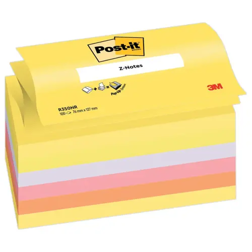 6 Blocs de 100 z-notes repositionnables coloris assortis 7,6 x 12,7 cm - POST IT