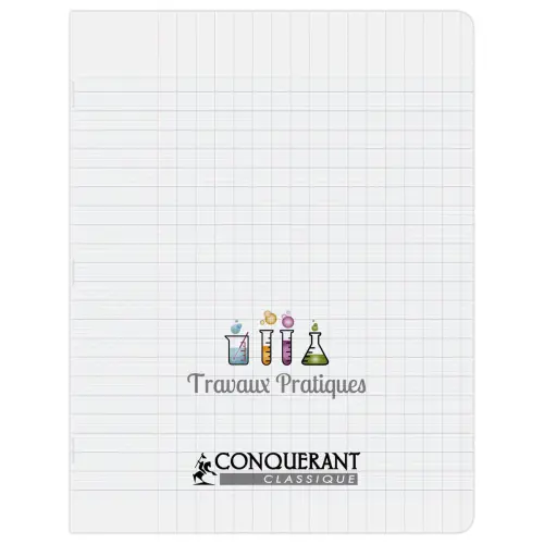 Cahier  travaux pratiques piq&ucirc;re Sey&egrave;s/Unie - A5+  90 g - 64 pages - Incolore - Conqu&eacute;rant 