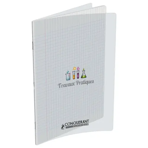 Cahier travaux pratiques piqûre Seyès/Unie - A4 90 g - 96 pages - Incolore - Conquérant
