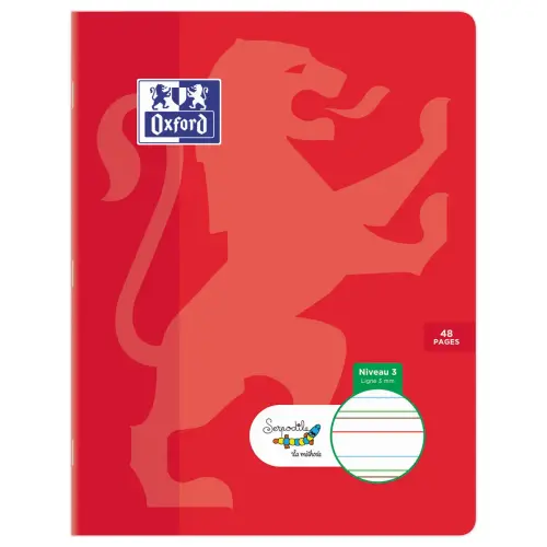Cahier d'écriture spécial DYS piqûre double ligne 3mm - A5+ 48 pages - Rouge - Oxford
