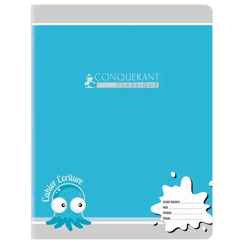 Cahier d'&eacute;criture agraf&eacute; Sey&egrave;s 3mm - A5+ 90g - 32 pages - Bleu - Conqu&eacute;rant 