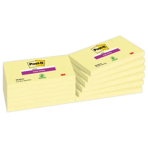 12 Blocs de 90 notes repositionnables Super Sticky - Jaune pastel - 7,6 x 12,7 cm - POST-IT