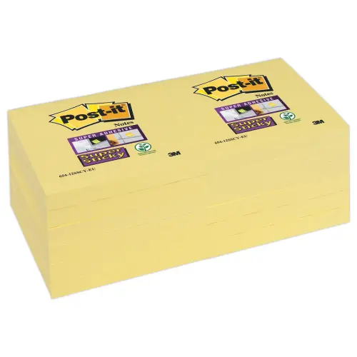 12 Blocs de 90 notes repositionnables Super Sticky - Jaune pastel - 7,6 x 7,6 cm - POST-IT 