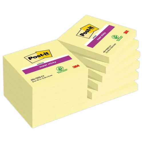 12 Blocs de 90 notes repositionnables Super Sticky - Jaune pastel - 7,6 x 7,6 cm - POST-IT 