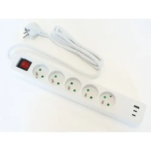 Blocs 5 prises - Avec USB et interrupteur - Câble 4m