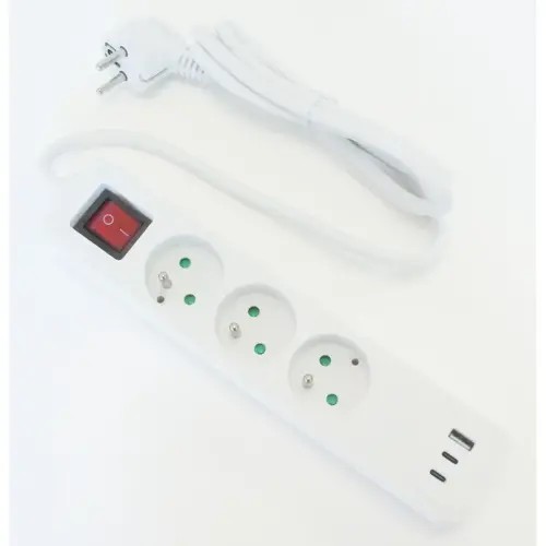Blocs 3 prises - Avec USB et interrupteur - C&acirc;ble 1,5m 
