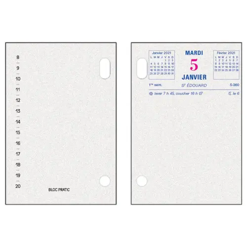 Bloc-&eacute;ph&eacute;m&eacute;ride recycl&eacute; date &agrave; droite - 8,2 x 12 cm - Janvier &agrave; d&eacute;cembre - EXACOMPTA 
