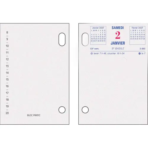 Bloc-&eacute;ph&eacute;m&eacute;ride recycl&eacute; date &agrave; droite - 8,2 x 12 cm - Janvier &agrave; d&eacute;cembre - EXACOMPTA 