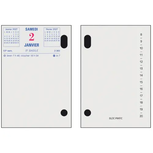 Bloc-éphéméride recyclé date à gauche - 8,2 x 12 cm - Janvier à décembre - EXACOMPTA