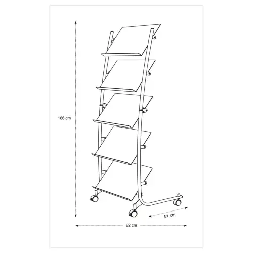 Présentoir de sol mobile 5 tablettes 15 documents A4 - Aluminium - ALBA