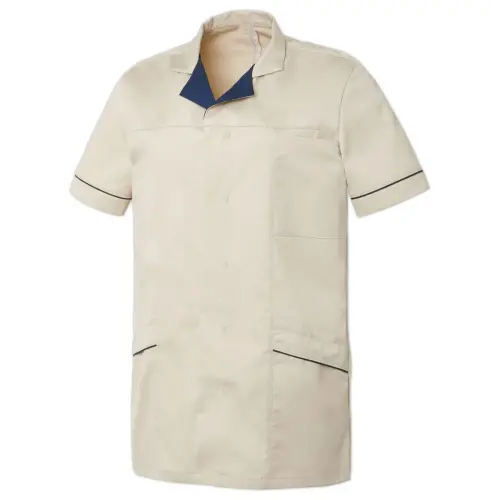 TUNIQUE MANCHES COURTES HOMME &Agrave; COL TAILLEUR ALEXIS &ndash; BEIGE NAVY &ndash; T.6 