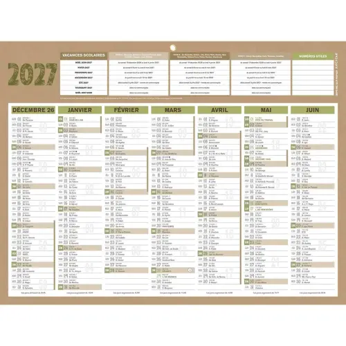 Calendrier banque Natura 14 mois - 42x32 cm - Janvier à décembre - BOUCHUT GRANDREMY