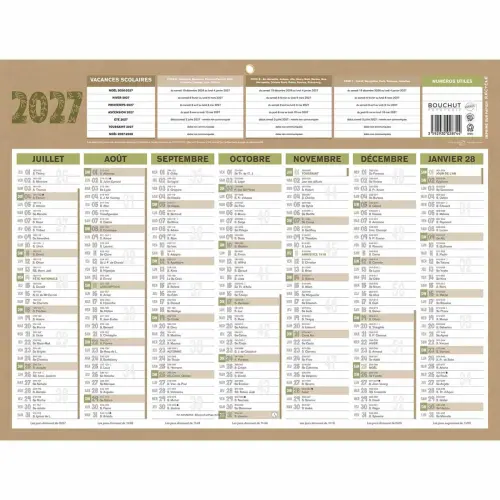 Calendrier banque Natura 14 mois - 42x32 cm - Janvier à décembre - BOUCHUT GRANDREMY