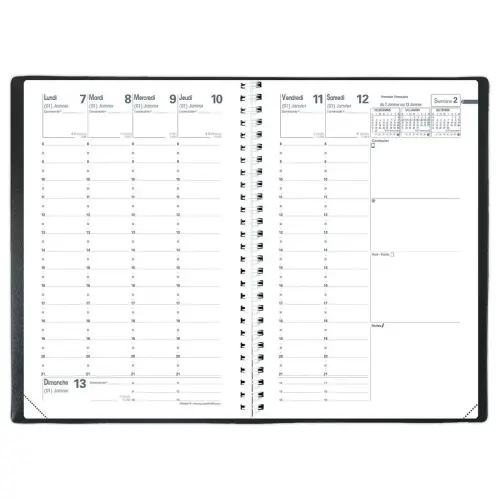Agenda semainier - 16x24 cm - Août à août - Noir - QUO VADIS