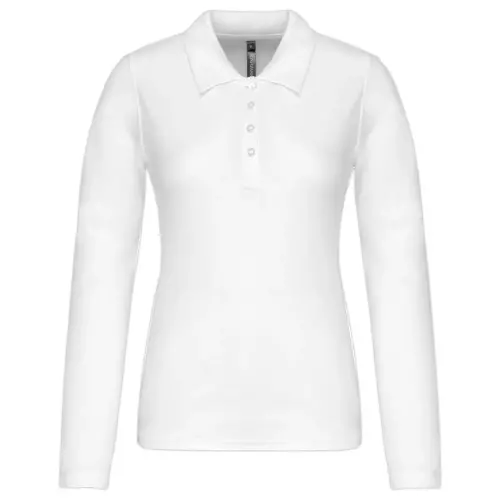 Polo femme - Manches longues - Taille M - Blanc 