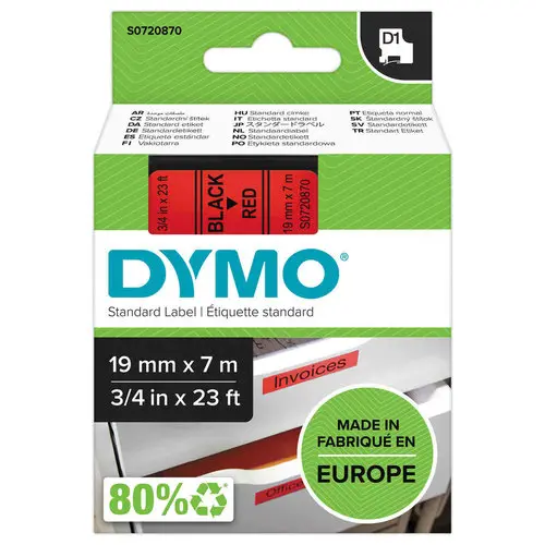 Ruban pour titreuse DYMO D1 19 mm rouge impression noire