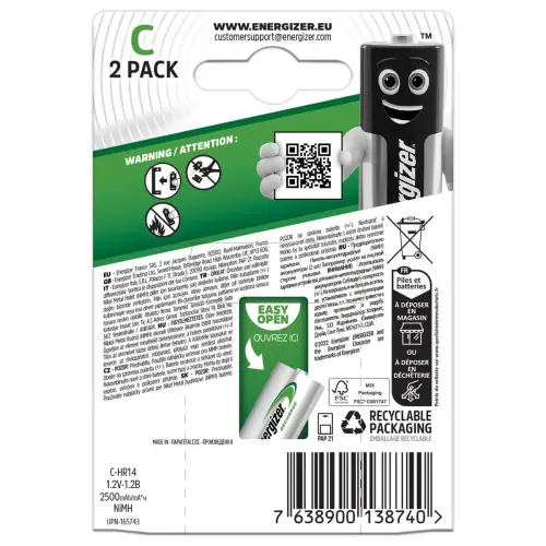 2 Piles rechargeables Power Plus LR14 ( C ) - 1,2 Volts - ENERGIZER 