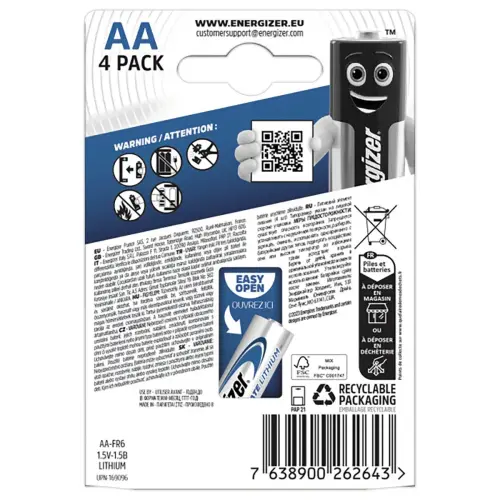 4 Piles Ultimate Lithium LR6 (AA) - 1.5 Volts - ENERGIZER