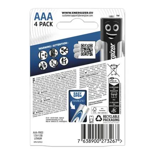 4 Piles LR3 (AAA) Ultimate Lithium Energizer 1,5V