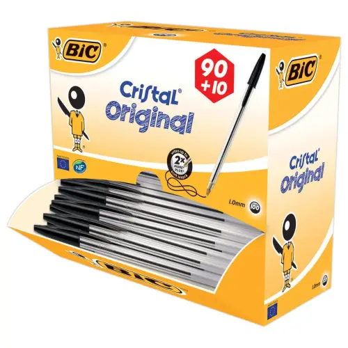 100 Stylos billes Cristal - Noir - BIC
