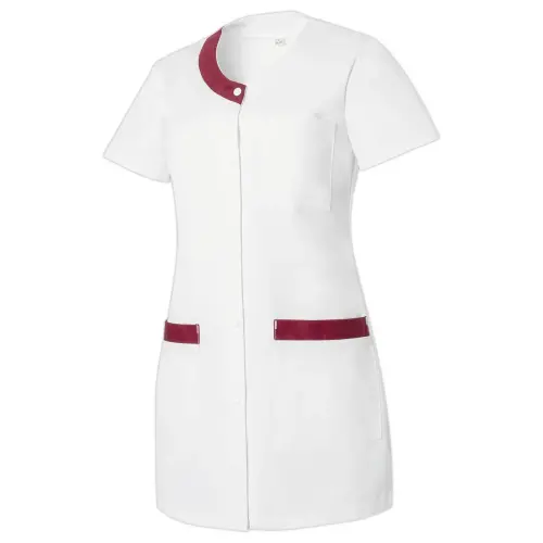 TUNIQUE M&Eacute;DICALE MANCHES COURTES F VALENTINE HASSON&ndash;BLANC BORDEAUX&ndash;T.6 