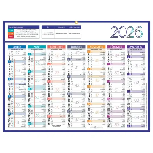 25 Calendriers banque Couleurs 14 mois - 42x32 cm - Janvier à décembre