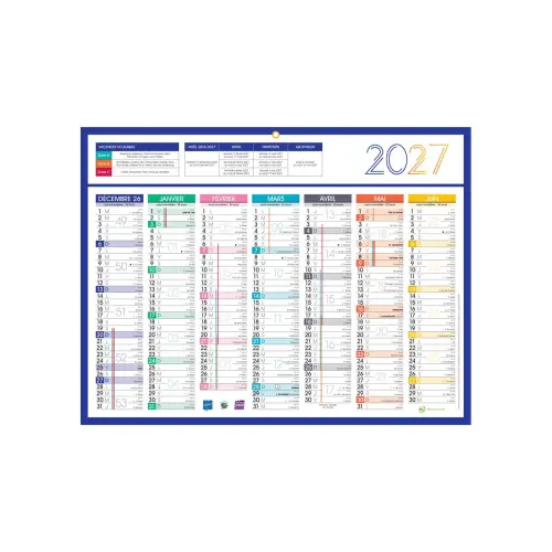 25 Calendriers banque Couleurs 14 mois - 42x32 cm - Janvier à décembre