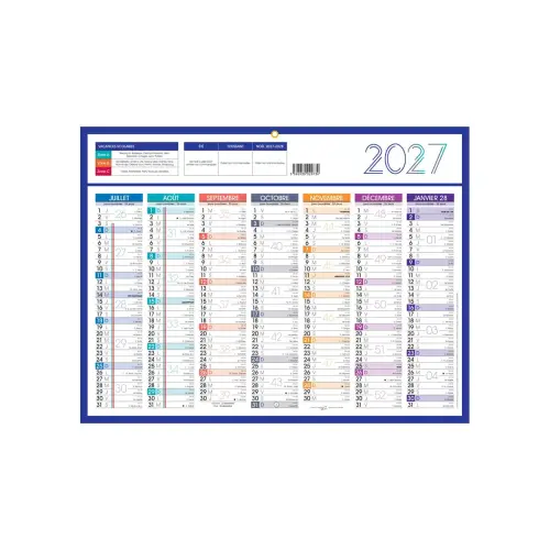 25 Calendriers banque Couleurs 14 mois - 42x32 cm - Janvier à décembre
