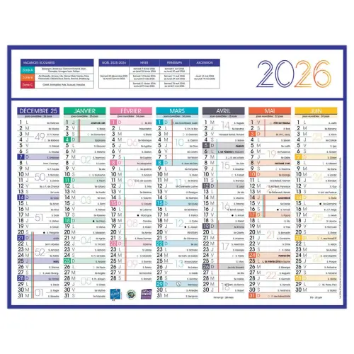 50 Calendriers de banque Couleurs 14 mois - 27x21cm - Janvier à décembre