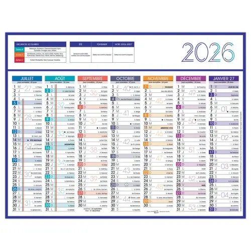 50 Calendriers de banque Couleurs 14 mois - 27x21cm - Janvier à décembre