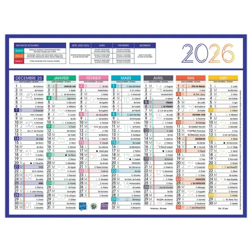 50 Calendriers banque Couleurs 14 mois - 17x13 cm - Janvier à décembre
