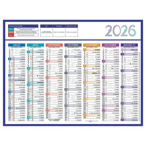 50 Calendriers banque Couleurs 14 mois - 17x13 cm - Janvier à décembre