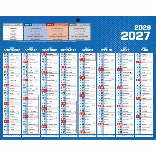 Calendrier banque - 26,5 x 21cm - Sept 2026 / D&eacute;c 2027 - BOUCHUT GRANDREMY 
