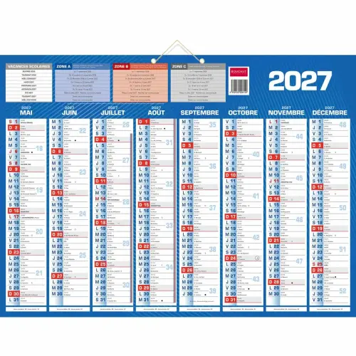 Calendrier banque 16 mois - 55 x 40,5 cm - Septembre 2026 à décembre 2027 - BOUCHUT GRANDREMY