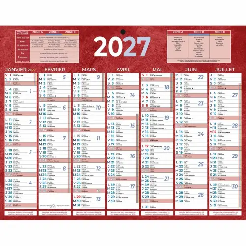 Calendrier 2027 13 mois - 26,5 x 21 cm - Rouge - BOUCHUT GRANDREMY 