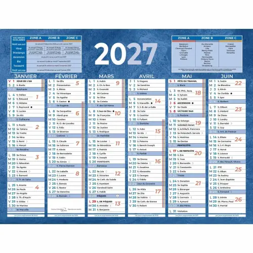 Calendrier de banque bleu 12 mois - 17,5 x 13,5 cm - BOUCHUT GRANDREMY 