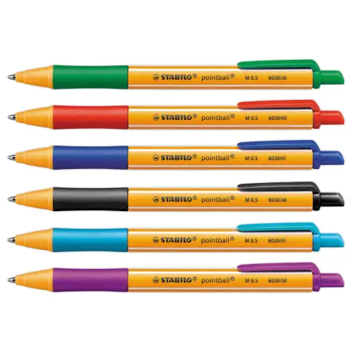6 Stylos-billes pointball - Pointe moyenne - Coloris assortis - STABILO