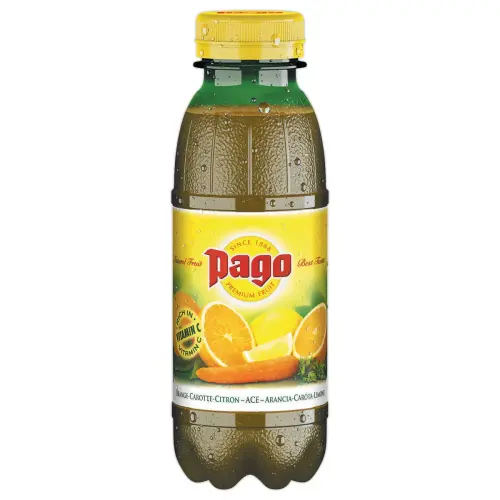 12 Bouteilles de jus de fruits - Orange, carotte, citron - 33 cl - PAGO