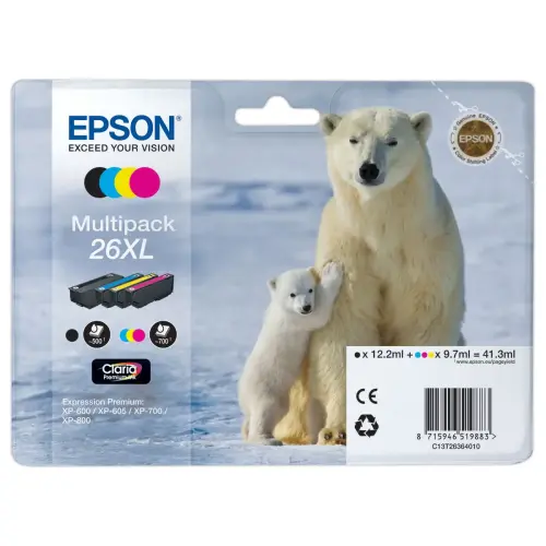 4 Cartouches EPSON T2636 4 couleurs noircyan magenta jaune