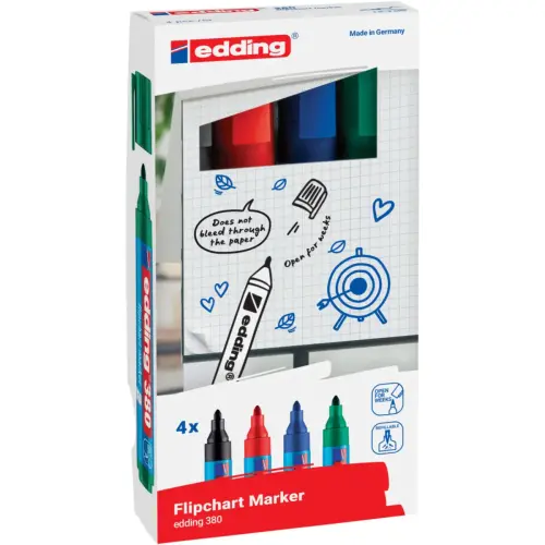 4 Marqueurs permanents 380 pour paperboard - Assortis - EDDING