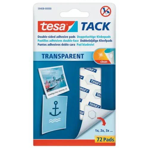 Pastilles adh&eacute;sives transparentes - &Eacute;tui de 72 - TESA 