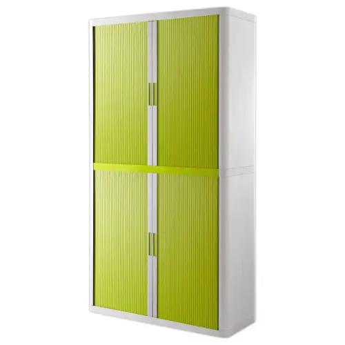 Armoire haute Easyoffice - Rideaux vert anis et corps blanc - 2 m - PAPERFLOW