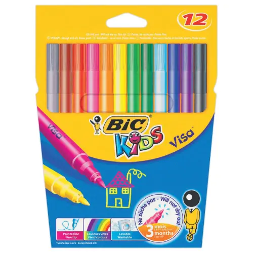 12 Feutres colorés à pointe fine Kids Visa - BIC