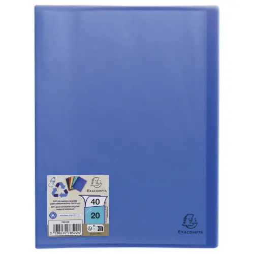Protège-documents plastique recyclé - 40 vues - Bleu - EXACOMPTA