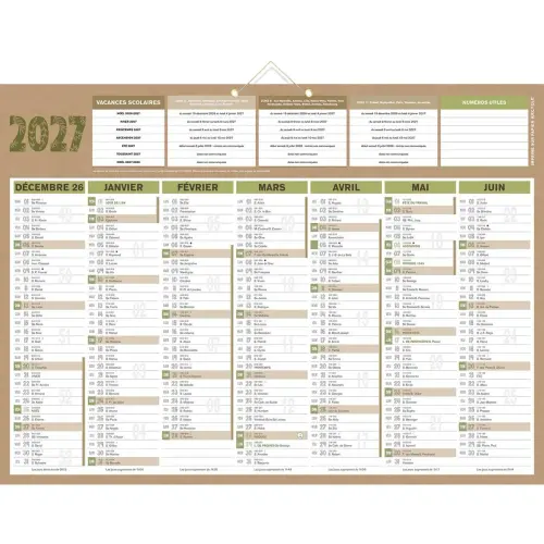 Calendrier 2027 banque Natura 14 mois - 55 x 43 cm - Janvier &agrave; d&eacute;cembre - BOUCHUT GRANDREMY 