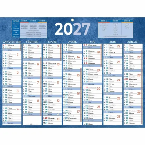 Calendrier de banque bleu 13 mois - 42x32 cm - BOUCHUT GRANDREMY 